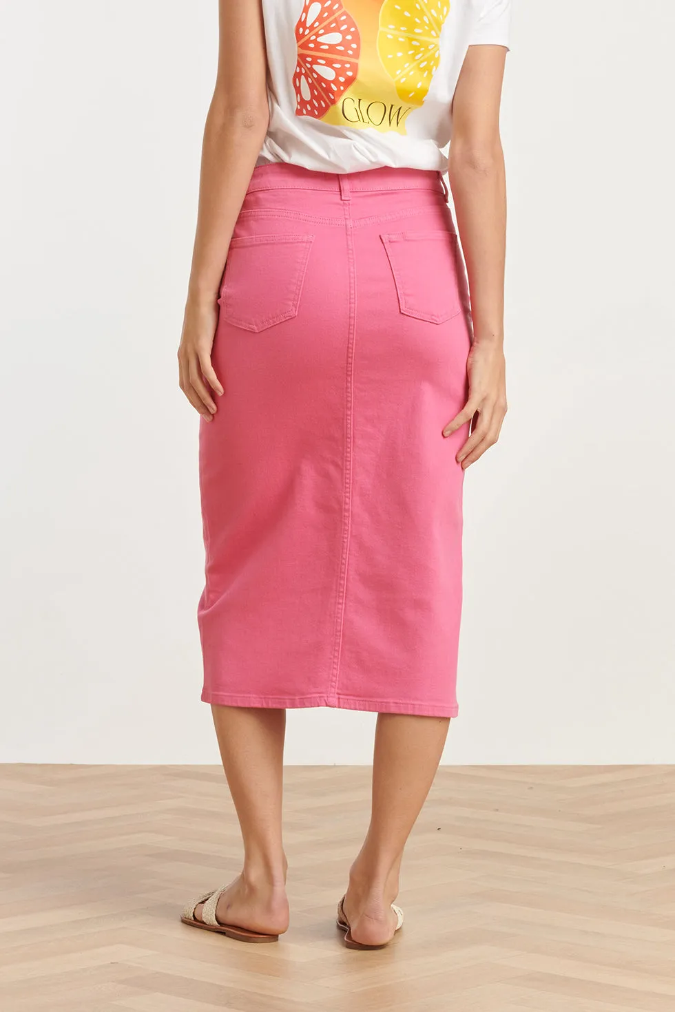 25205  Denim Midi Rok | Pink