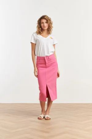 25205  Denim Midi Rok | Pink