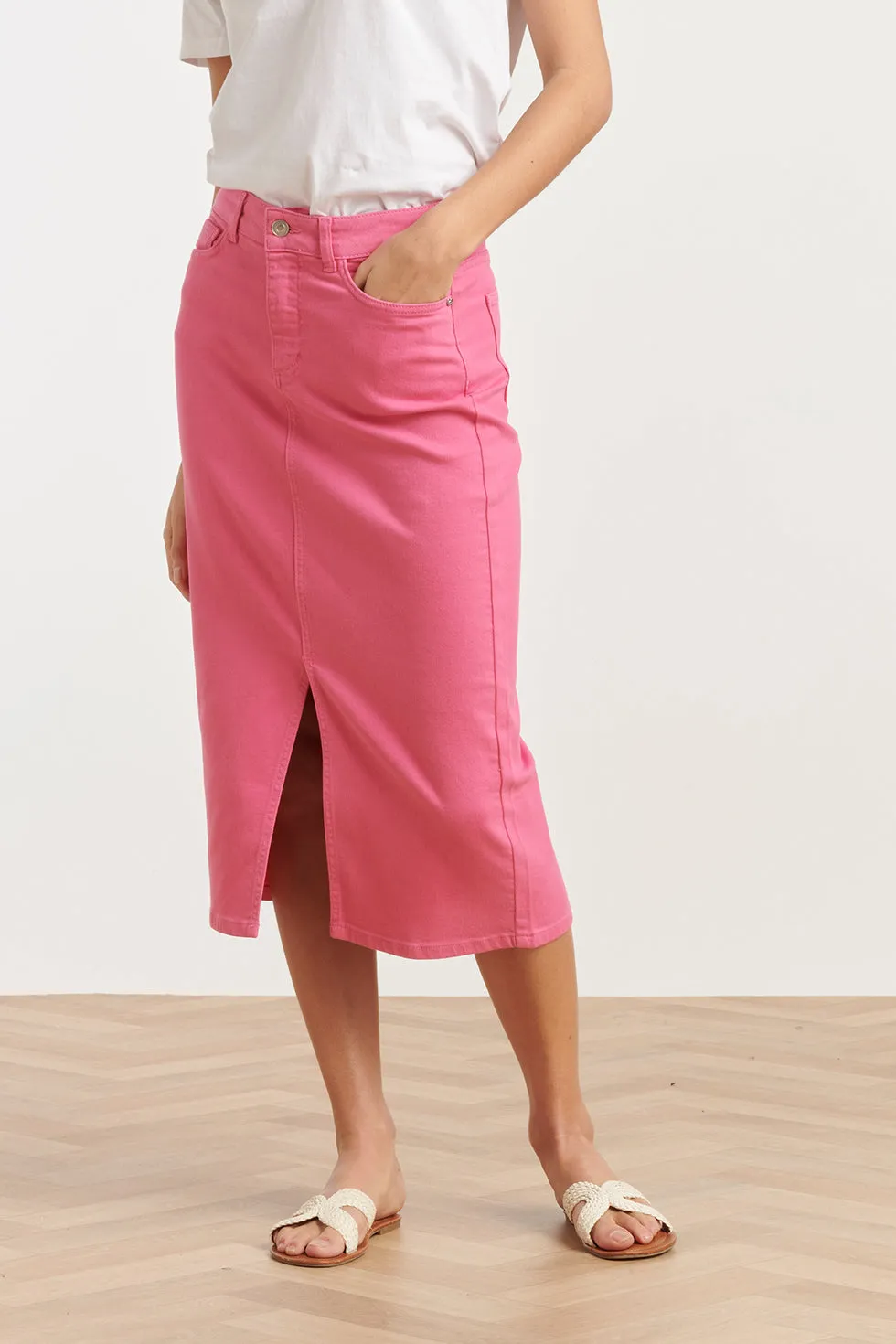25205  Denim Midi Rok | Pink