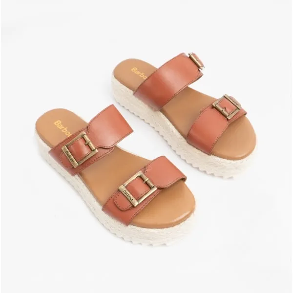 AMELDA Ladies Leather Mule Sandals Tan