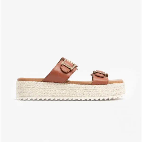 AMELDA Ladies Leather Mule Sandals Tan