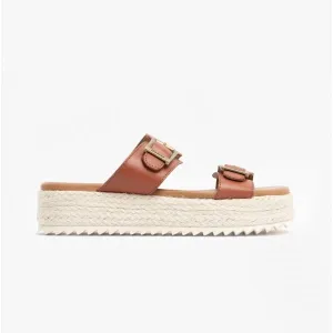 AMELDA Ladies Leather Mule Sandals Tan