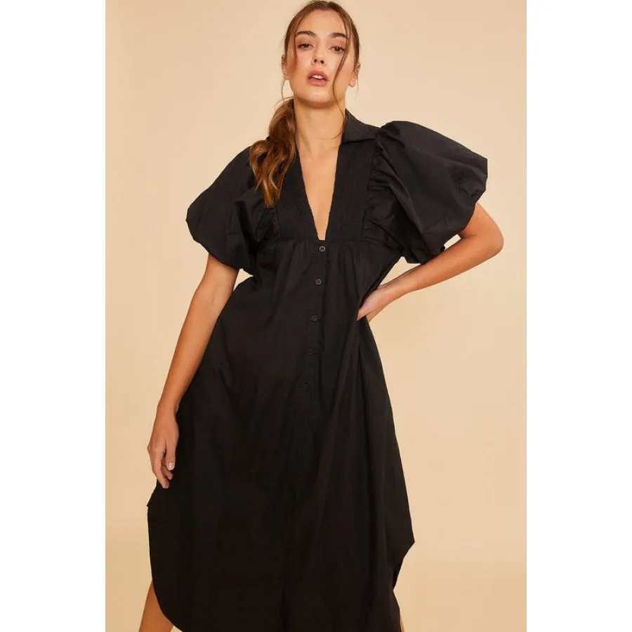 Annie Wear Smocked Puff Sleeve Midi Dress