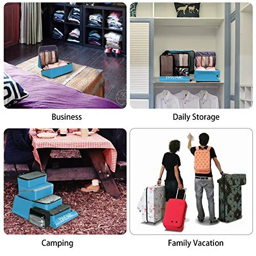 BAGAIL 7 pcs Travel Packing Organizers with 3 Packing Cubes,1 Flat Bag, 1 Shoe Bag,1 Bra