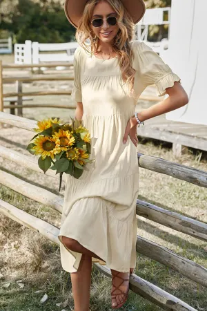 Boho Short Flounce Sleeve Midi Dress
