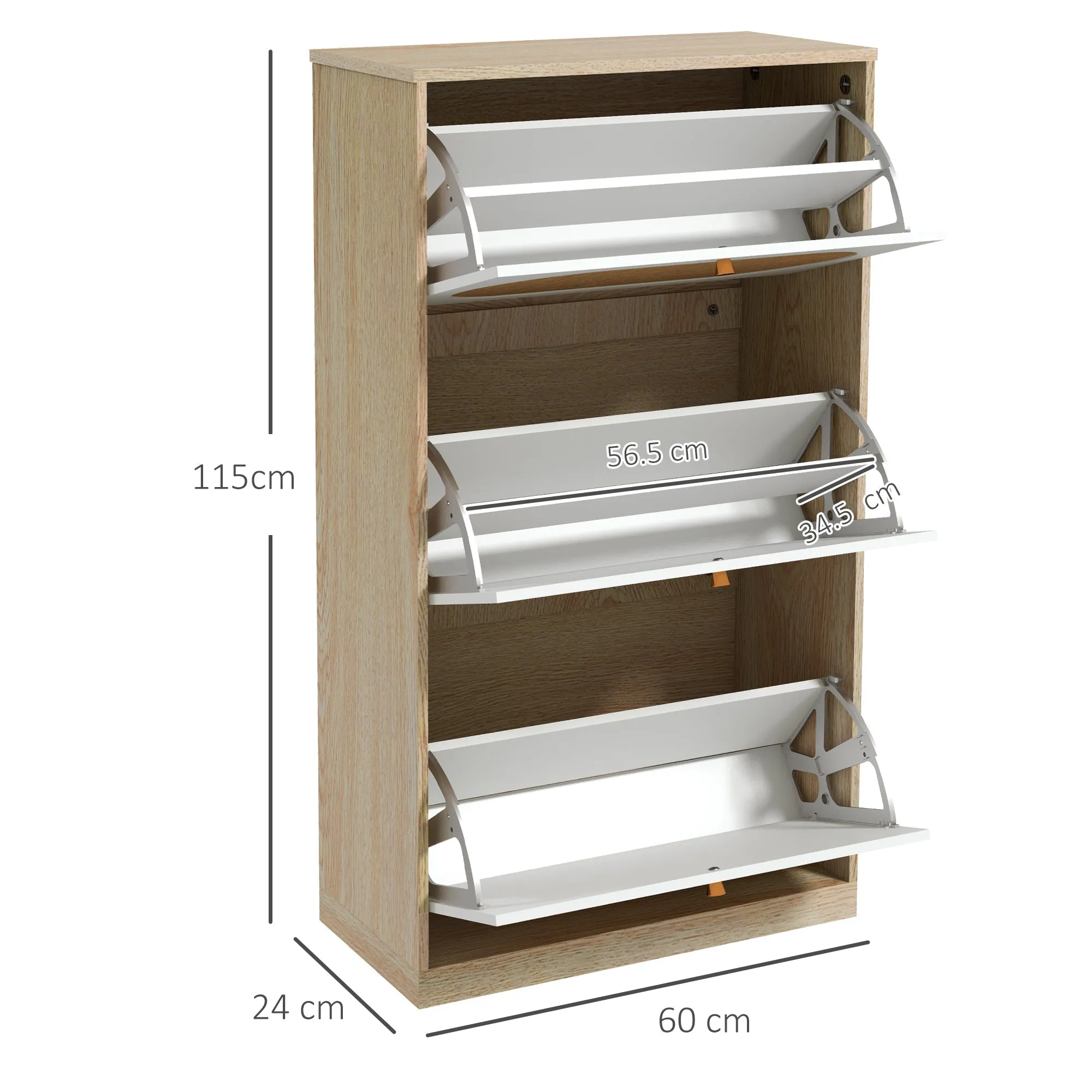 Boho Style Shoe Rack in Rattan, Chipboard and MDF with 3 Adjustable Shelves for 18 Pairs max, 60x24x115 cm