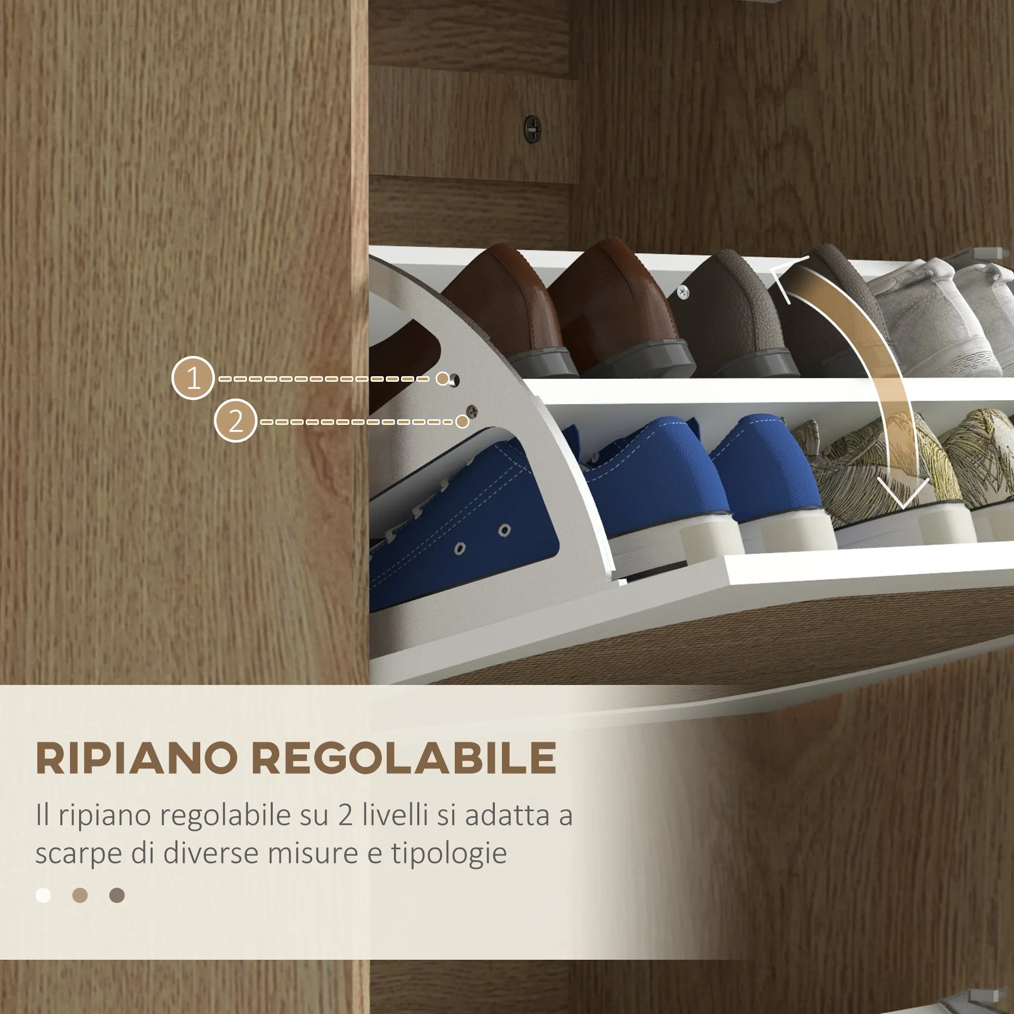 Boho Style Shoe Rack in Rattan, Chipboard and MDF with 3 Adjustable Shelves for 18 Pairs max, 60x24x115 cm