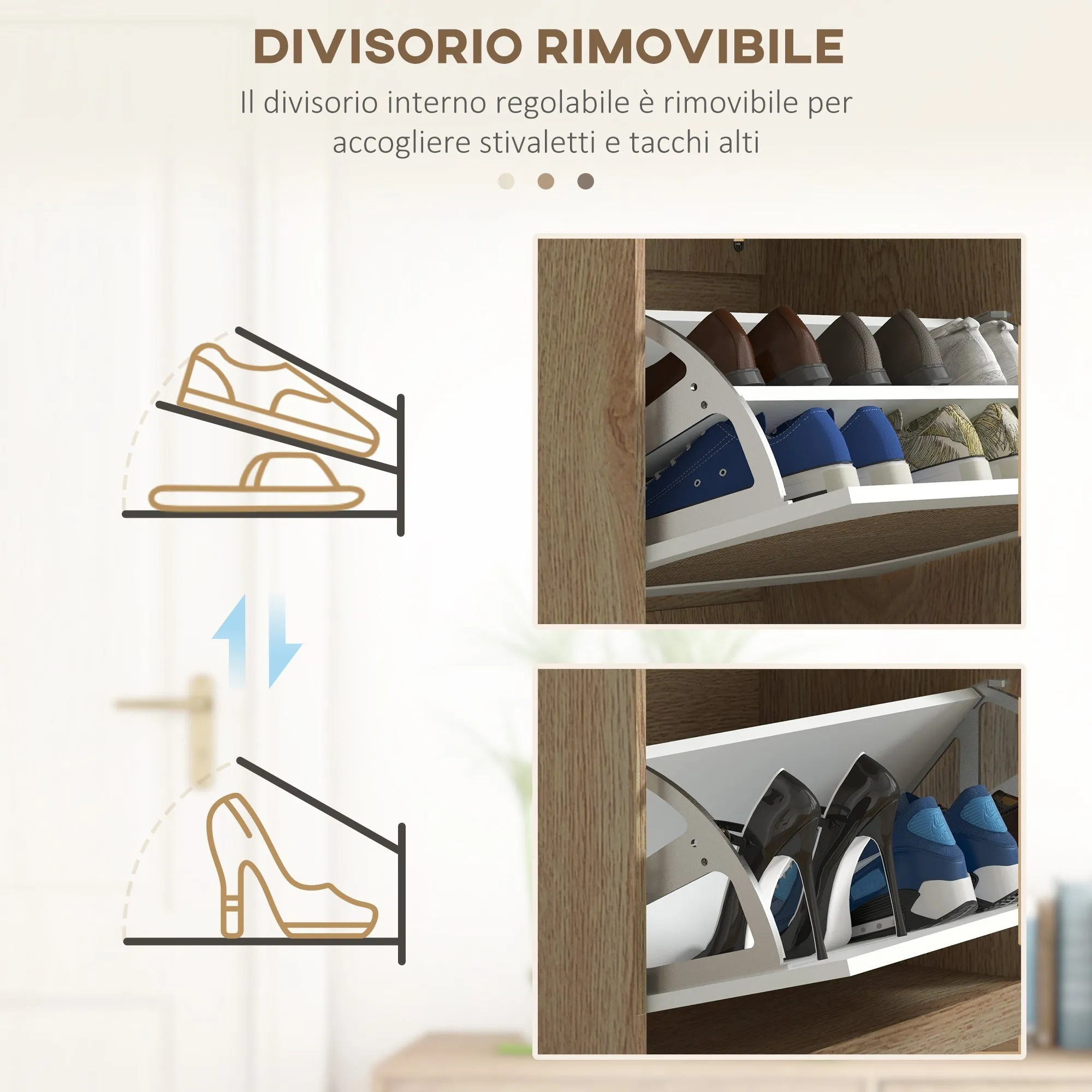 Boho Style Shoe Rack in Rattan, Chipboard and MDF with 3 Adjustable Shelves for 18 Pairs max, 60x24x115 cm