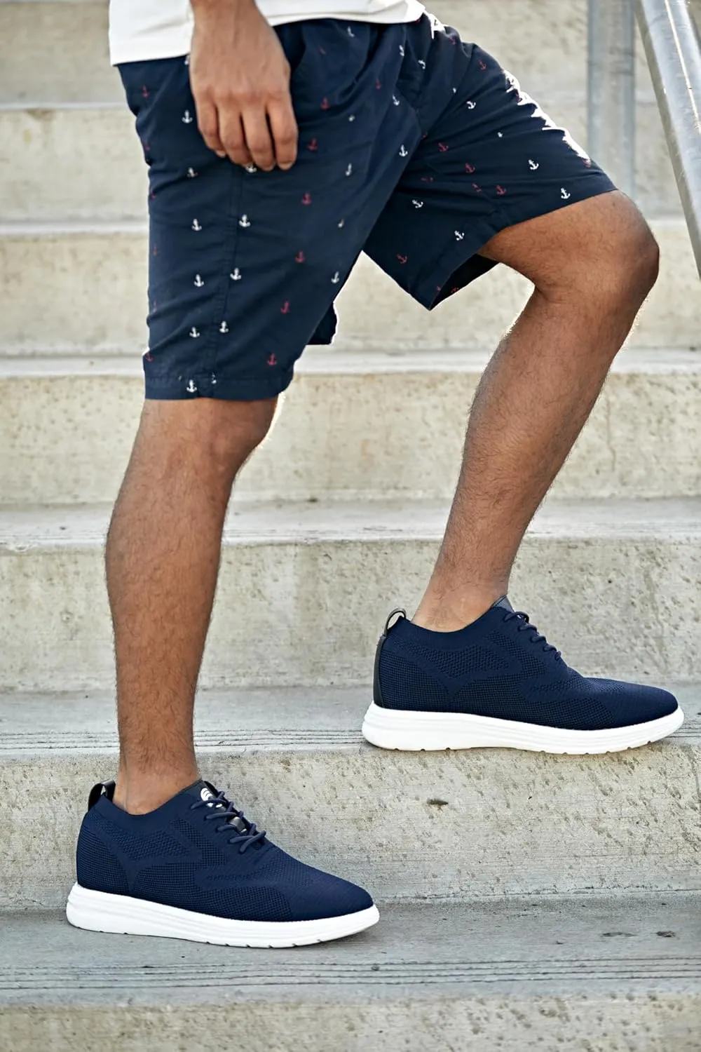 CALTO Men's Invisible Height Increasing Elevator Shoes - Night Blue Ultra Light-Weight Lace-up Knitted Sporty Walker - 2.8 Inches Taller - X2634 - Size 9 D(M) US