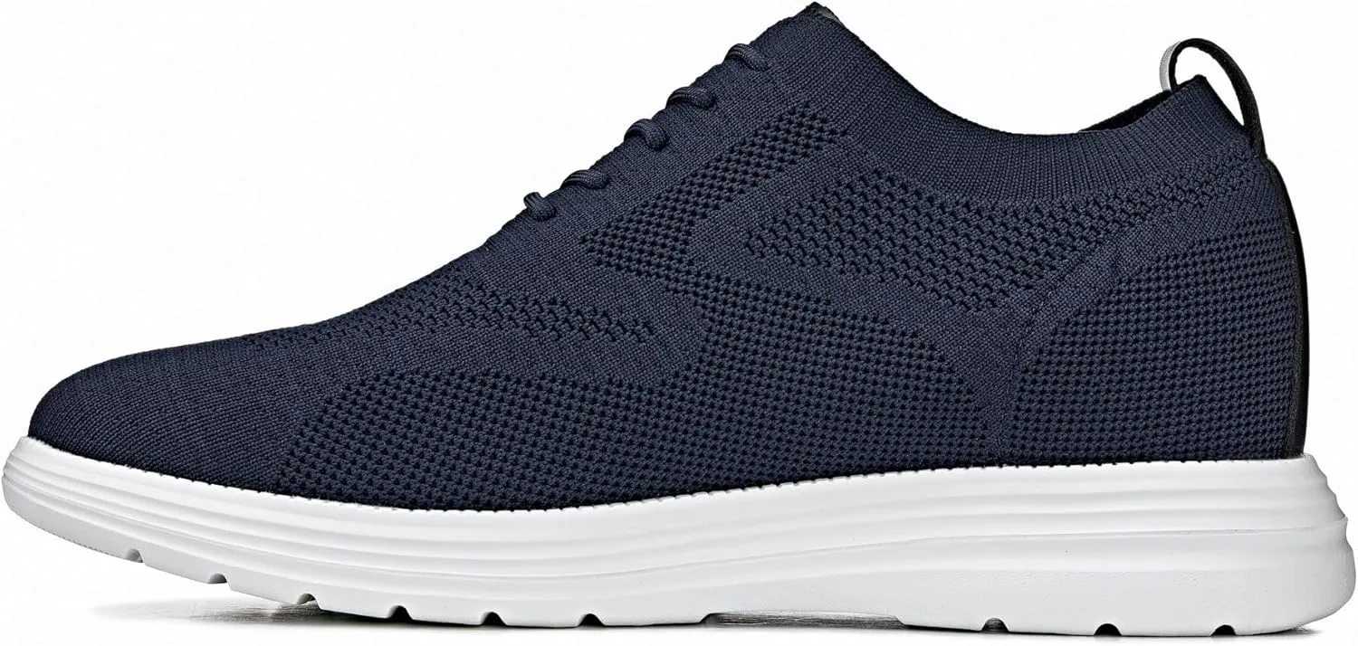 CALTO Men's Invisible Height Increasing Elevator Shoes - Night Blue Ultra Light-Weight Lace-up Knitted Sporty Walker - 2.8 Inches Taller - X2634 - Size 9 D(M) US