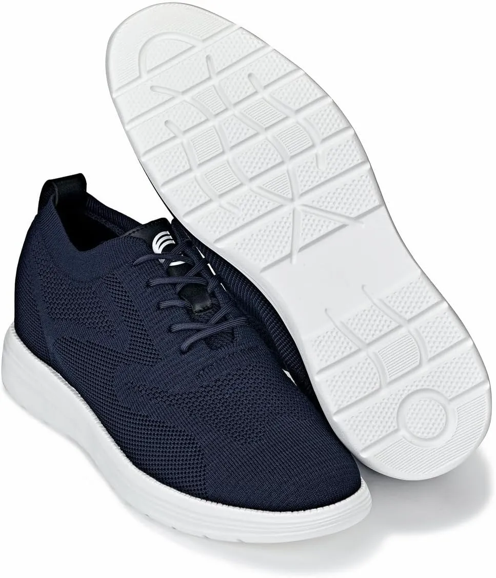CALTO Men's Invisible Height Increasing Elevator Shoes - Night Blue Ultra Light-Weight Lace-up Knitted Sporty Walker - 2.8 Inches Taller - X2634 - Size 9 D(M) US