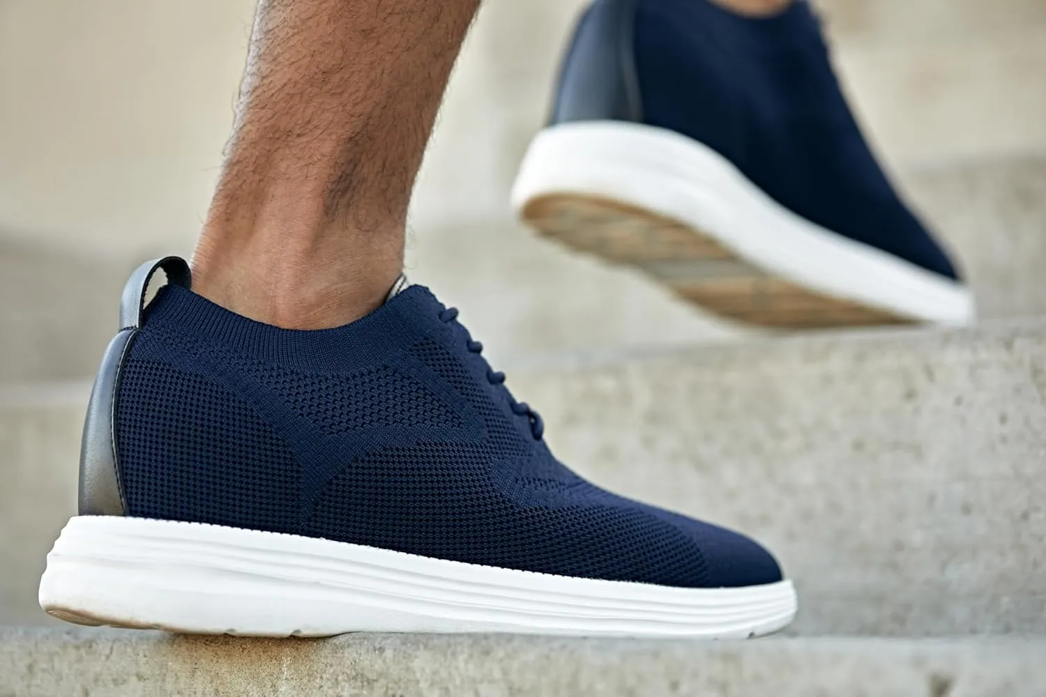 CALTO Men's Invisible Height Increasing Elevator Shoes - Night Blue Ultra Light-Weight Lace-up Knitted Sporty Walker - 2.8 Inches Taller - X2634 - Size 9 D(M) US