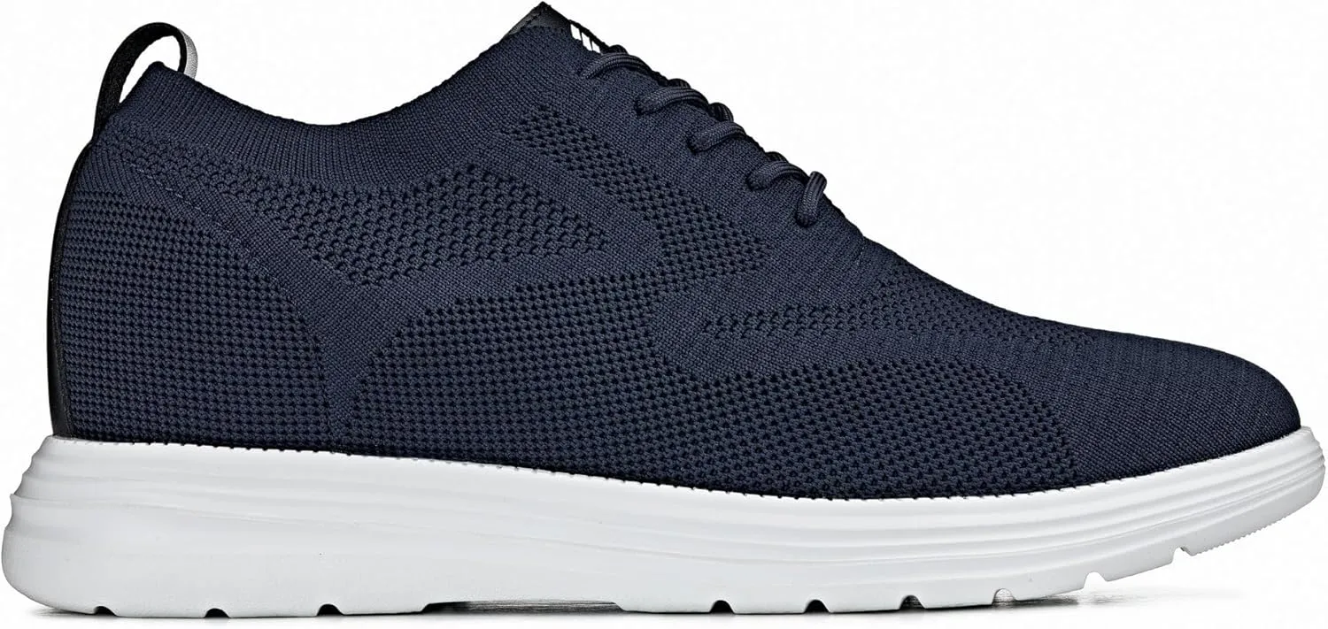 CALTO Men's Invisible Height Increasing Elevator Shoes - Night Blue Ultra Light-Weight Lace-up Knitted Sporty Walker - 2.8 Inches Taller - X2634 - Size 9 D(M) US