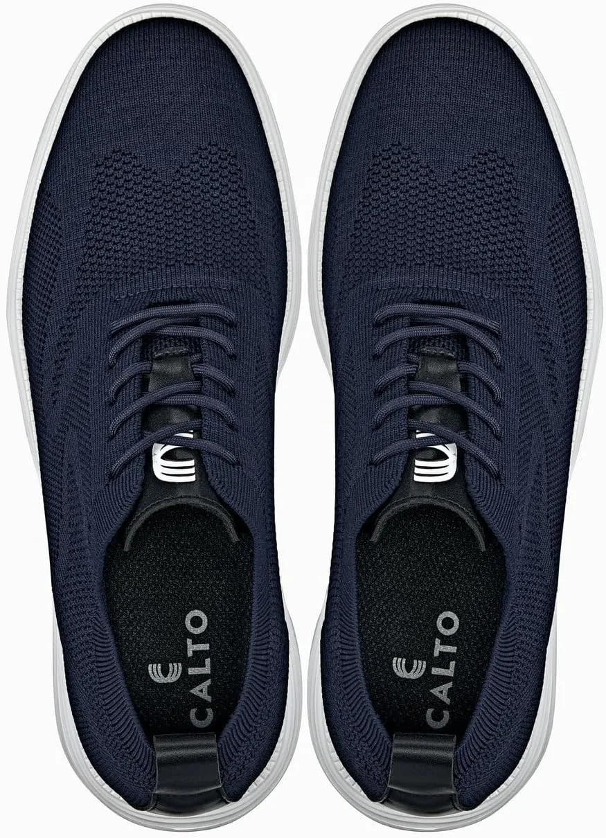 CALTO Men's Invisible Height Increasing Elevator Shoes - Night Blue Ultra Light-Weight Lace-up Knitted Sporty Walker - 2.8 Inches Taller - X2634 - Size 9 D(M) US