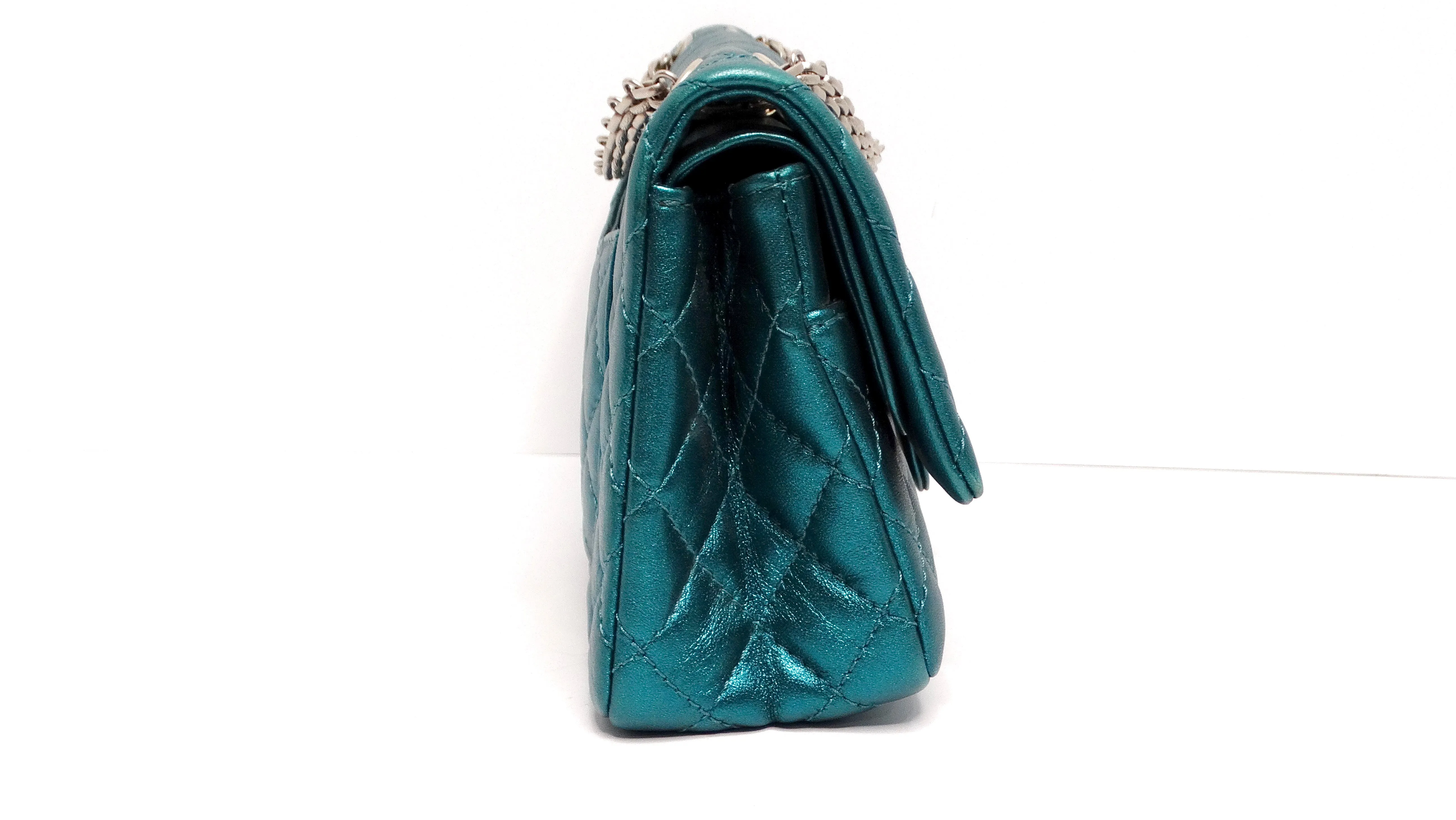 Chanel 2008 Reissue 2.55 Mademoiselle Metallic Turquoise Leather Shoulder Bag
