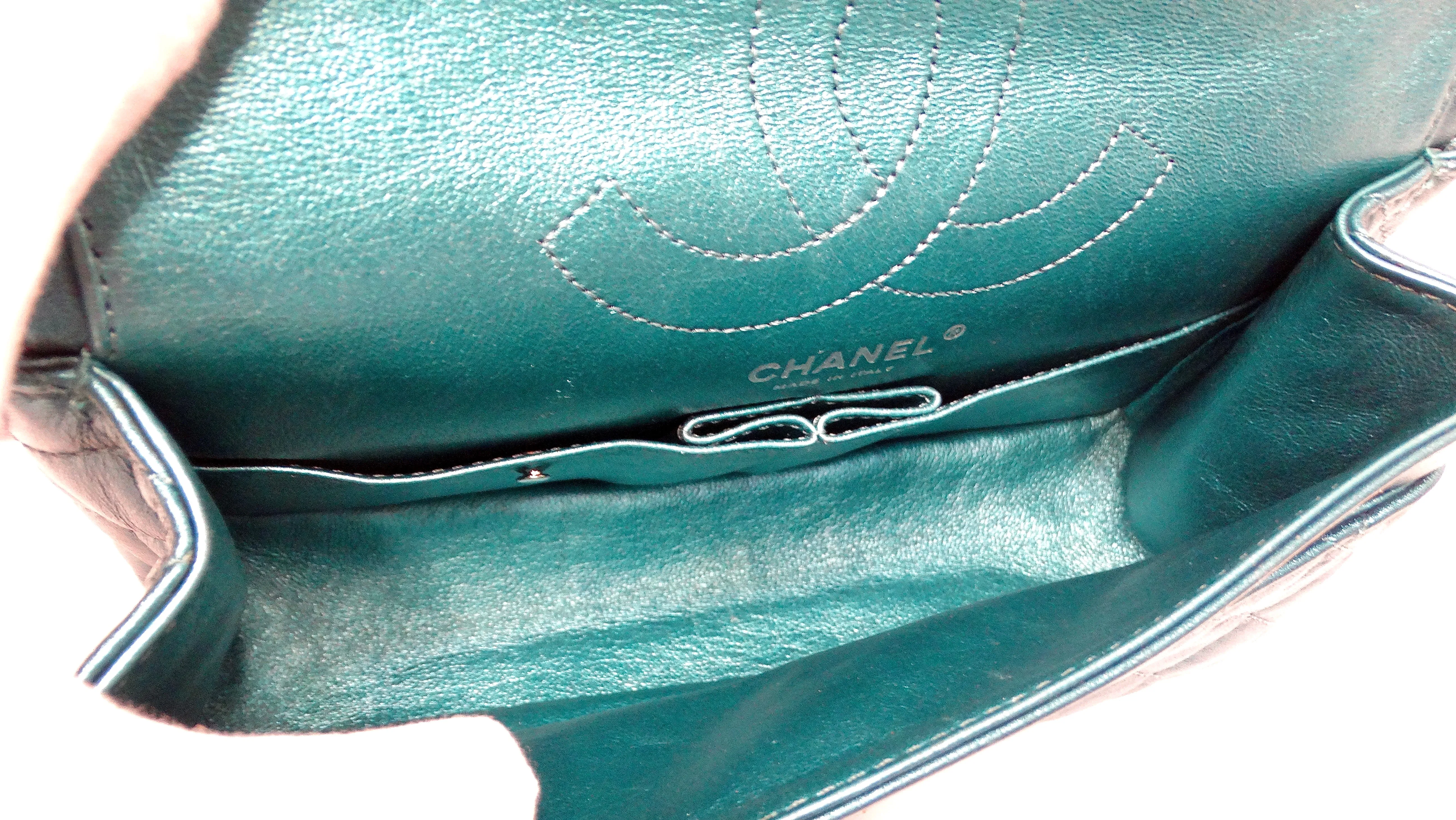 Chanel 2008 Reissue 2.55 Mademoiselle Metallic Turquoise Leather Shoulder Bag
