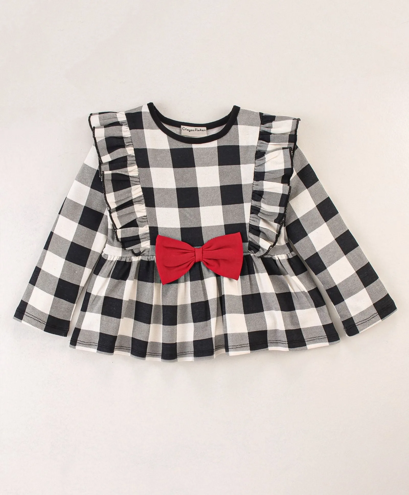 Checkered Print Frilled Top Leggings Set