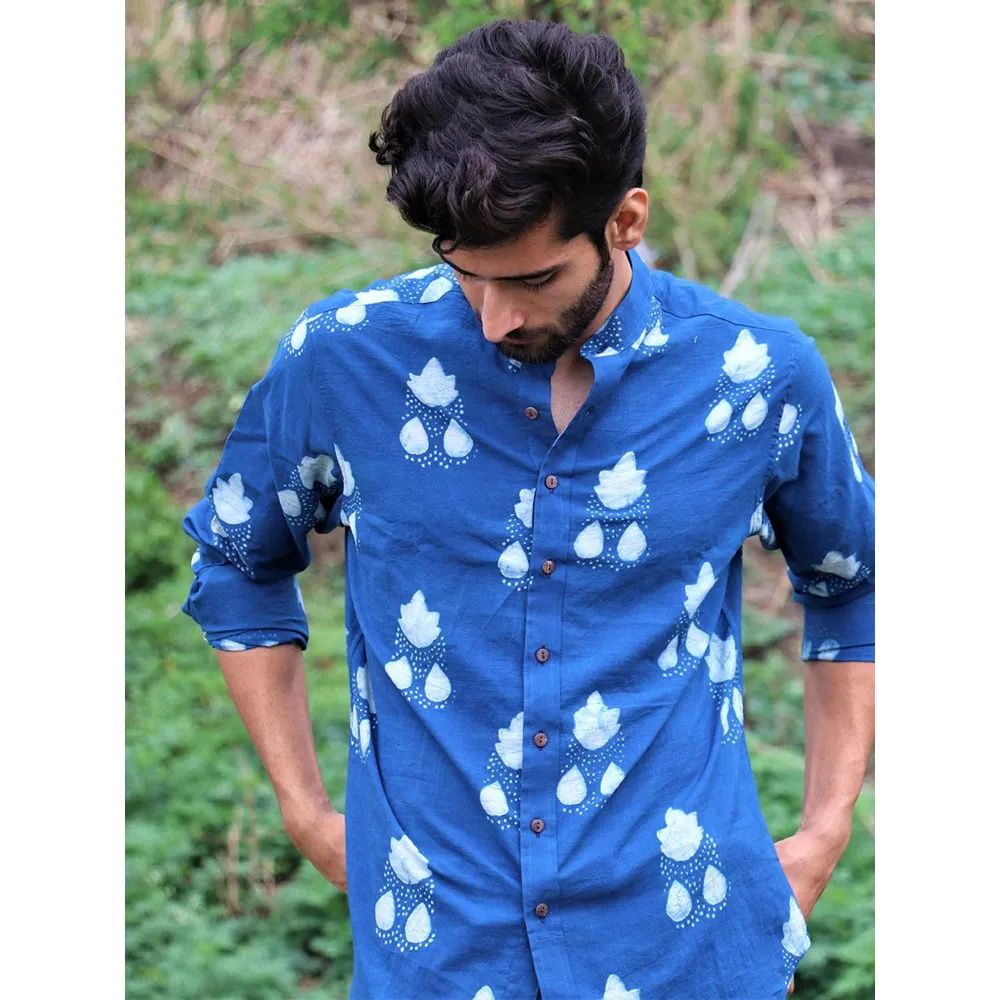 Chidiyaa Royal Blue Block Printed Cotton Shirt