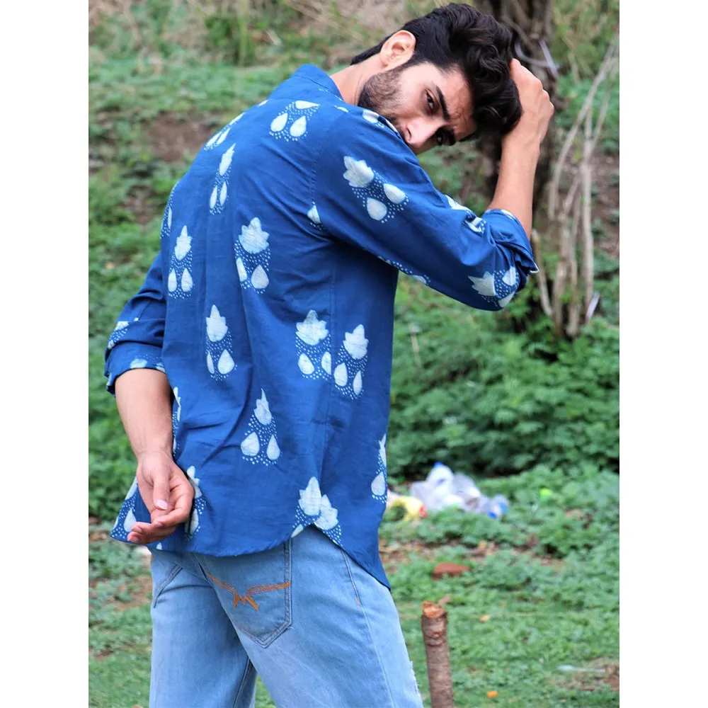 Chidiyaa Royal Blue Block Printed Cotton Shirt