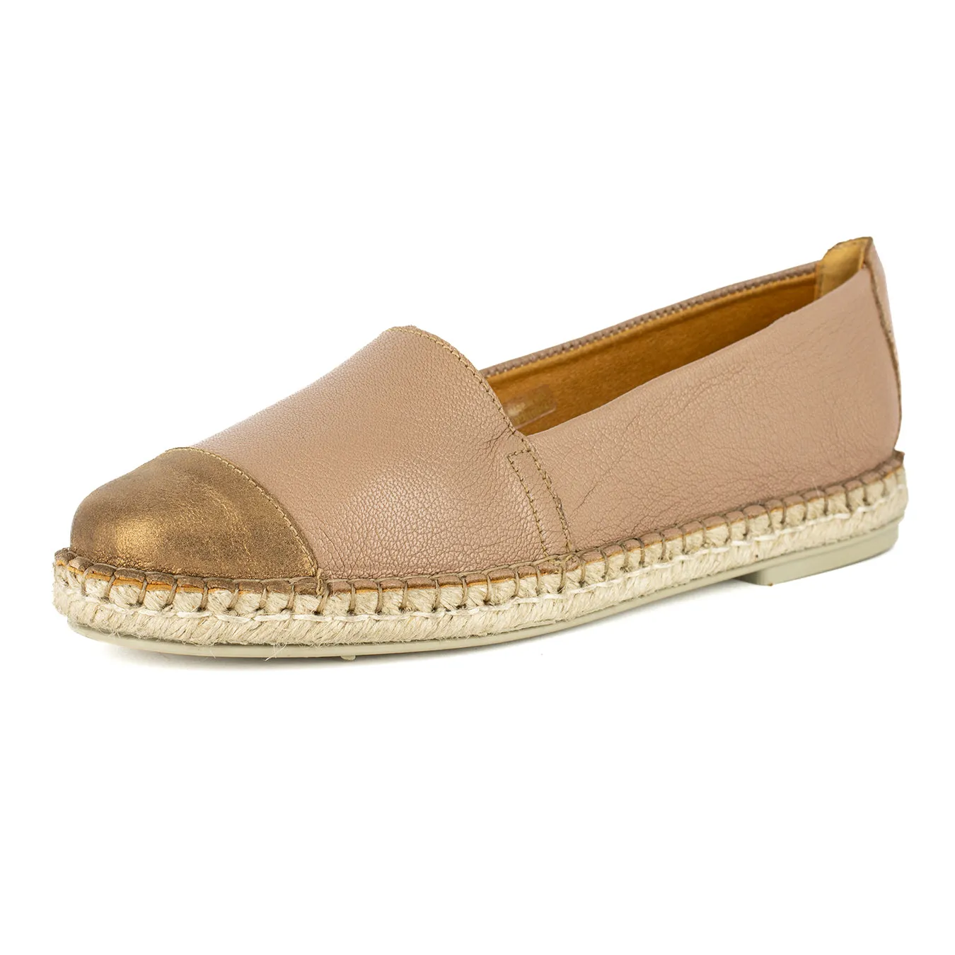 Consisela : Ladies Leather Espadrille Shoe in Timber Cayak & Beige Spirit