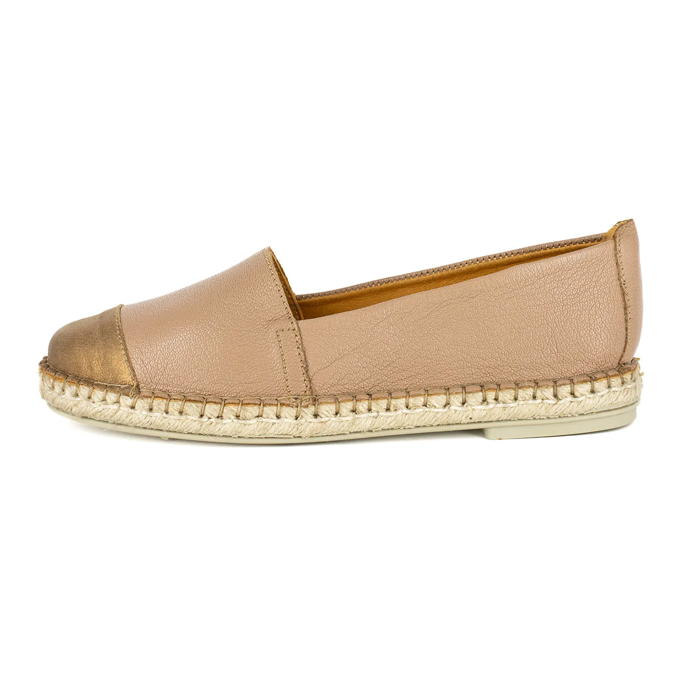 Consisela : Ladies Leather Espadrille Shoe in Timber Cayak & Beige Spirit