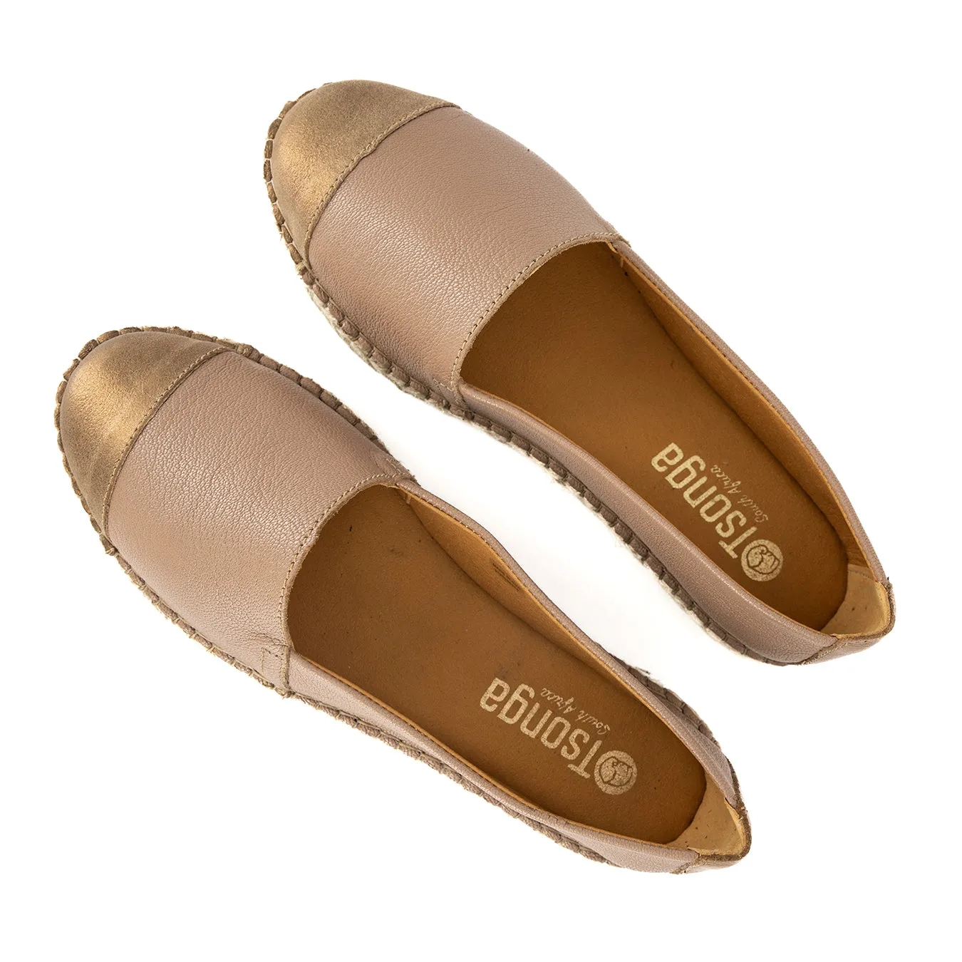 Consisela : Ladies Leather Espadrille Shoe in Timber Cayak & Beige Spirit