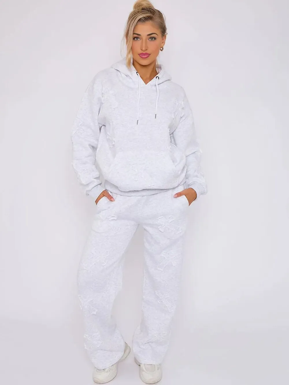 Cross Patch Detail  Oversized  Hooded Tracksuit Set