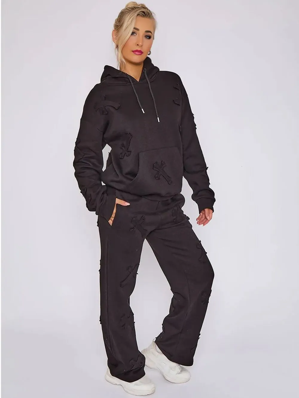 Cross Patch Detail  Oversized  Hooded Tracksuit Set