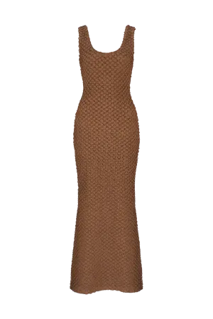 CURAAE Quinn Textured Mermaid Flared Tank Maxi Dress In Coco