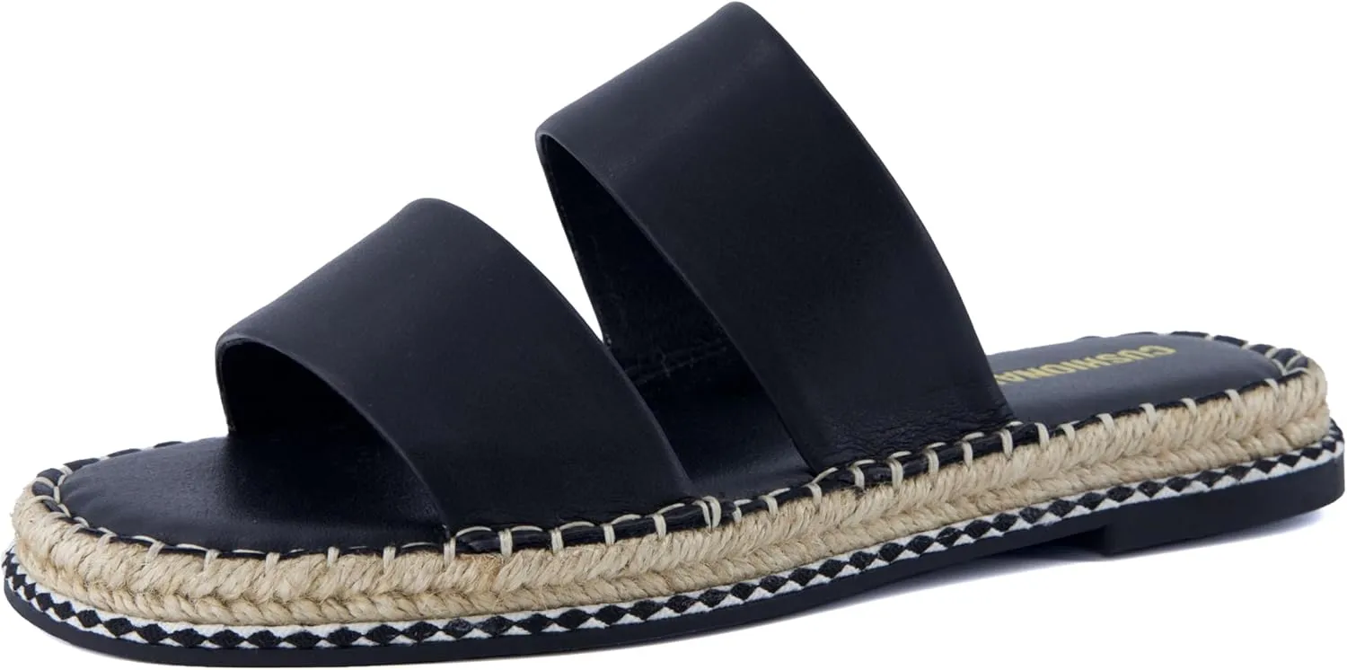 CUSHIONAIRE Bhendi Womens Espadrille Slide Sandal  Faux Leather Double Strap with Jute-Wrapped Sole & Cushioned Footbed