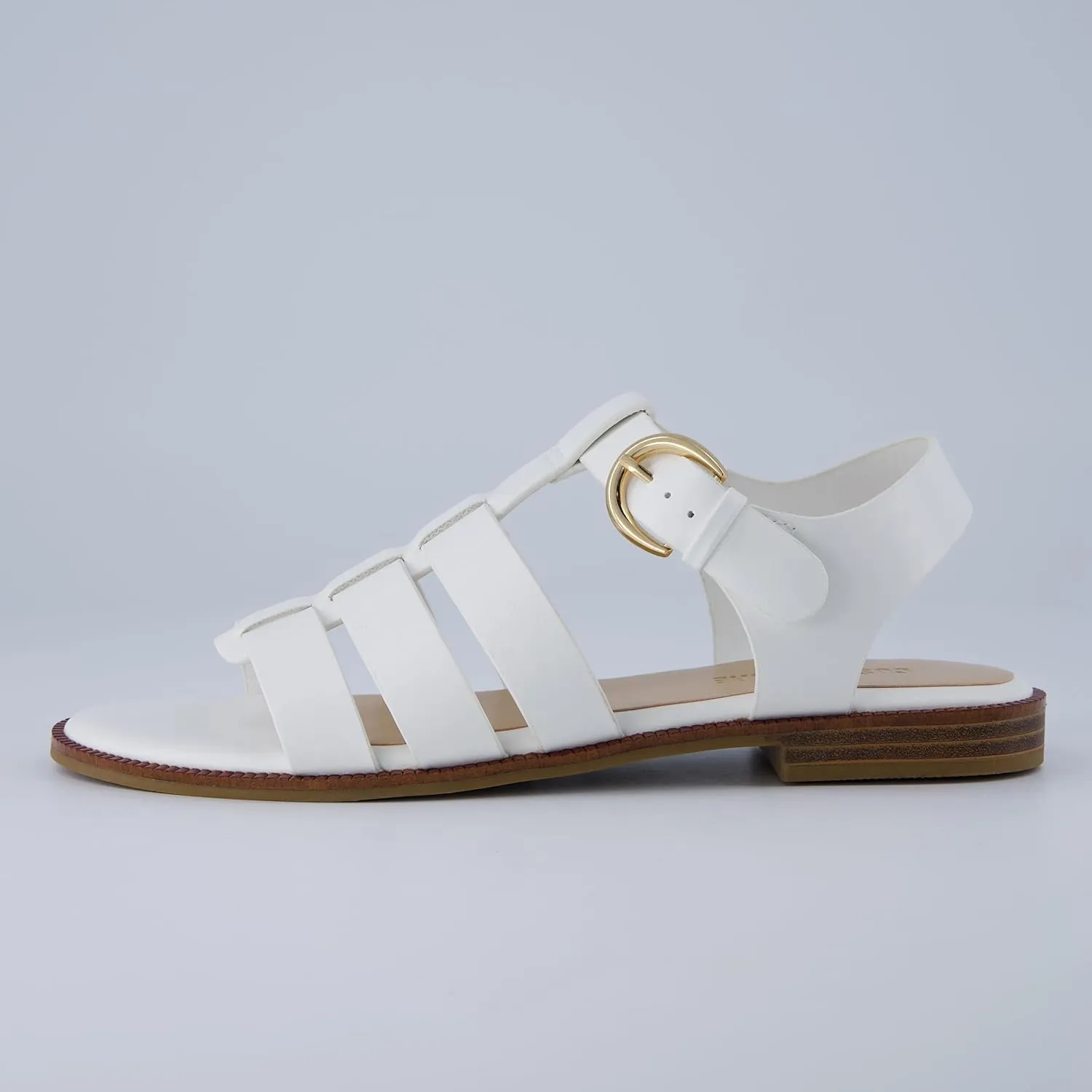 CUSHIONAIRE London Womens Strappy Fisherman Sandal  Vegan Leather Gladiator Style with Adjustable Ankle Strap   Memory Foam