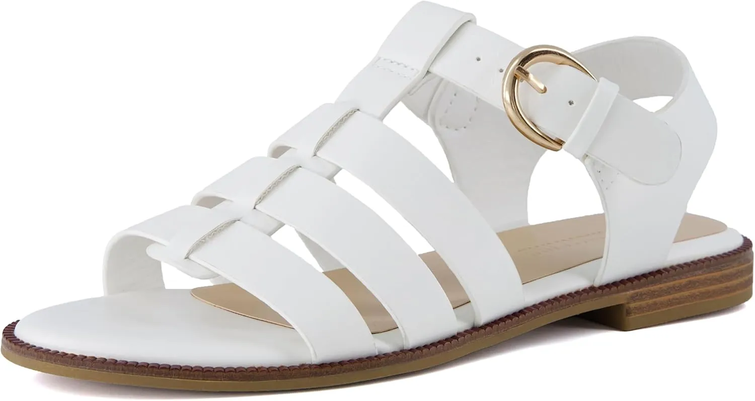 CUSHIONAIRE London Womens Strappy Fisherman Sandal  Vegan Leather Gladiator Style with Adjustable Ankle Strap   Memory Foam