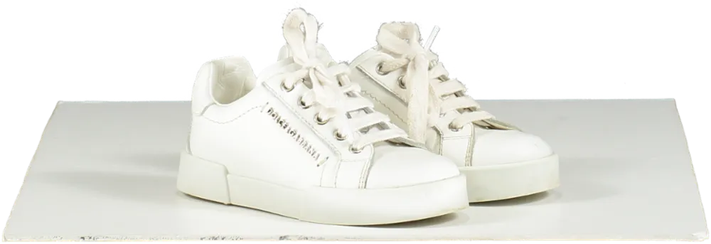 Dolce & Gabbana White Leather Portofino Logo Trainers UK 8 EU 25 👼
