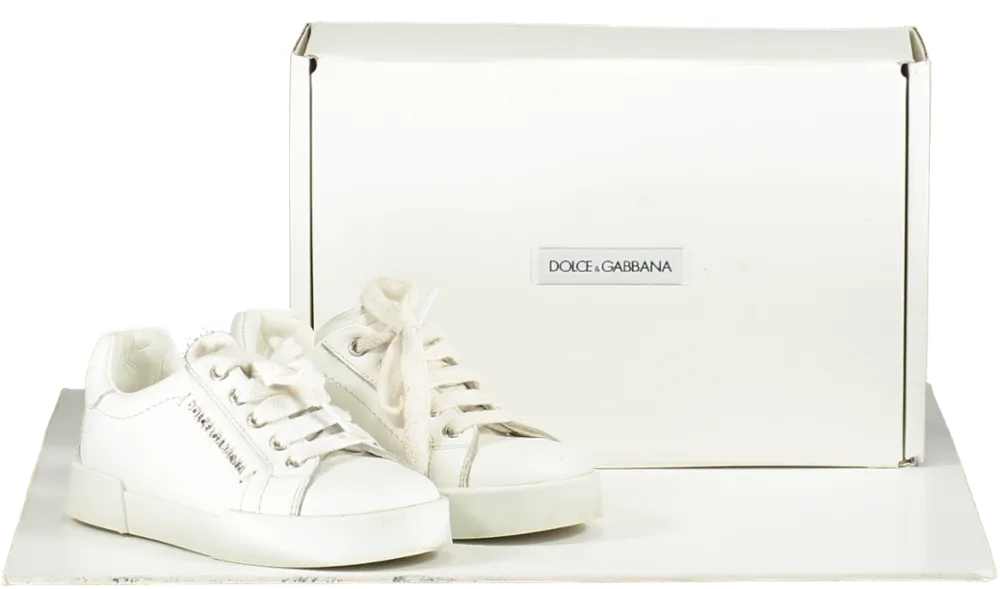 Dolce & Gabbana White Leather Portofino Logo Trainers UK 8 EU 25 👼