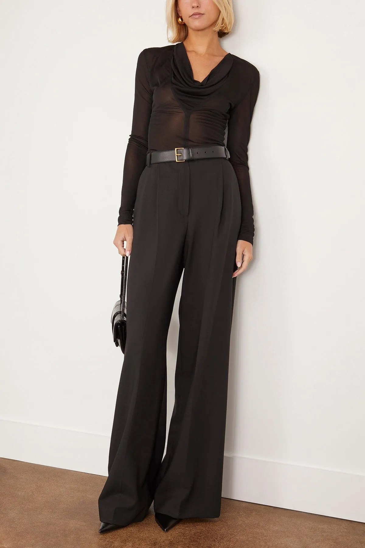 Draped V-Neck Top in Black