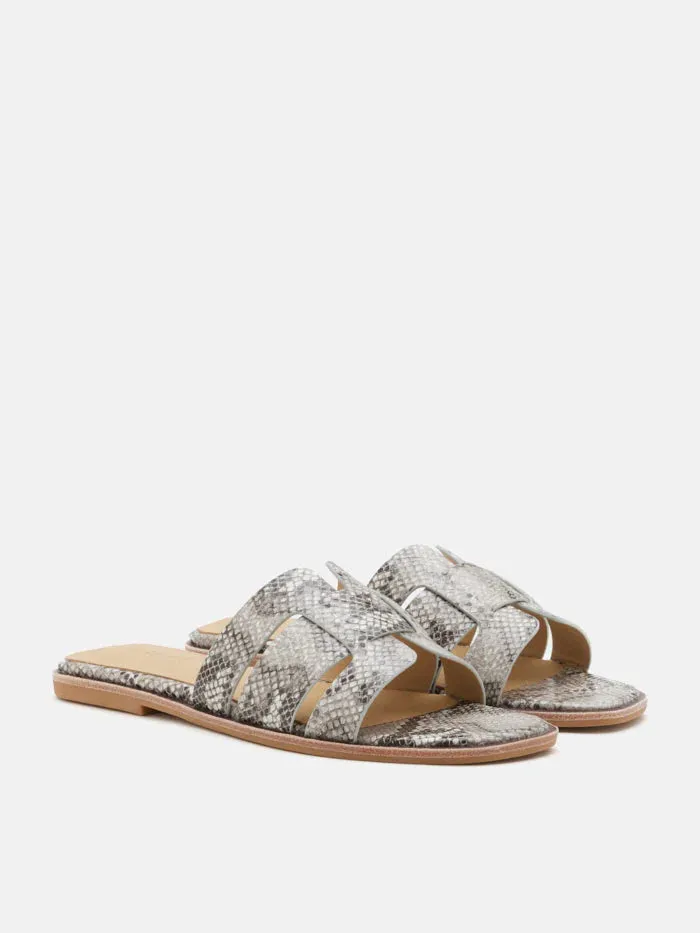 Elmira Python-Print Embossed Leather Cage Slides
