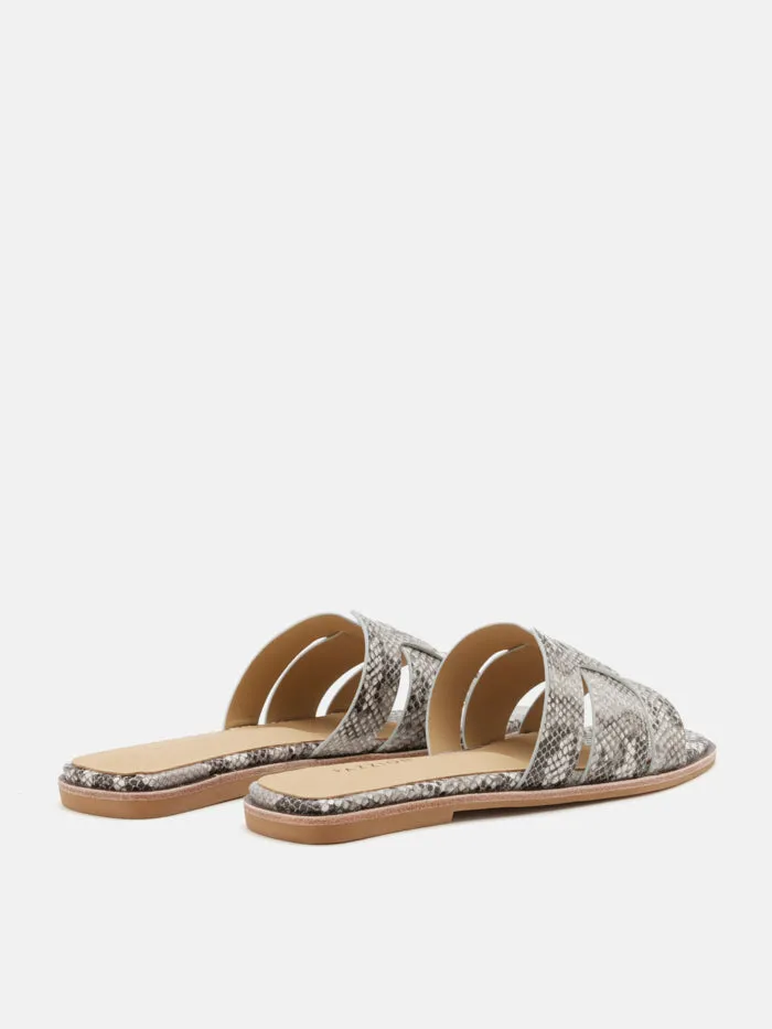 Elmira Python-Print Embossed Leather Cage Slides