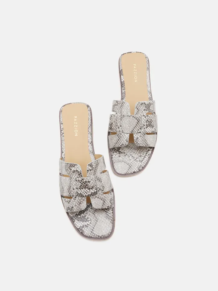 Elmira Python-Print Embossed Leather Cage Slides