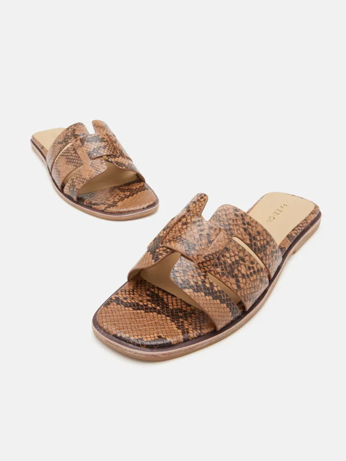 Elmira Python-Print Embossed Leather Cage Slides