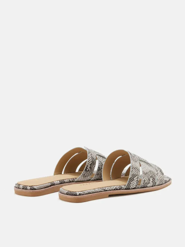 Elmira Python-Print Embossed Leather Cage Slides