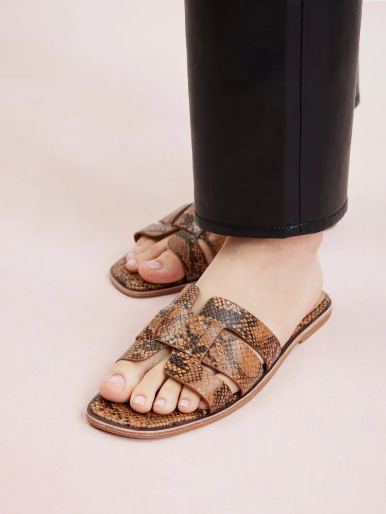 Elmira Python-Print Embossed Leather Cage Slides