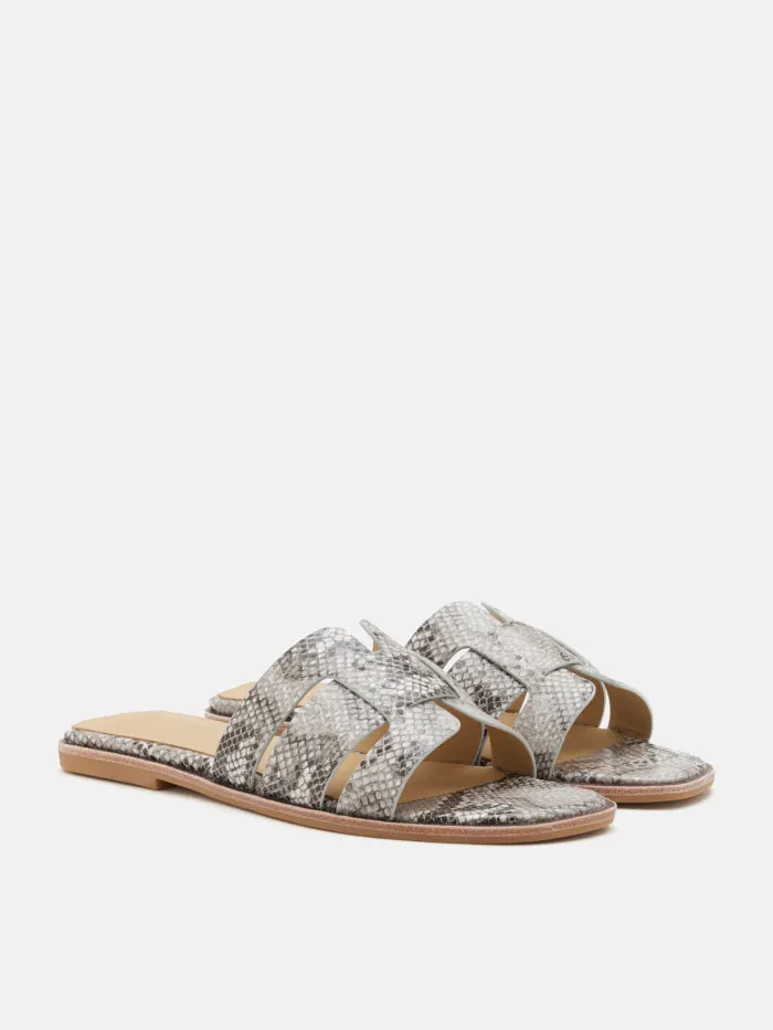 Elmira Python-Print Embossed Leather Cage Slides