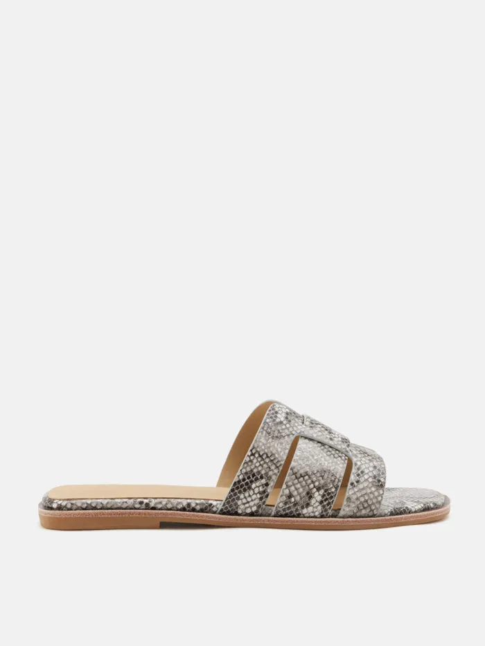 Elmira Python-Print Embossed Leather Cage Slides
