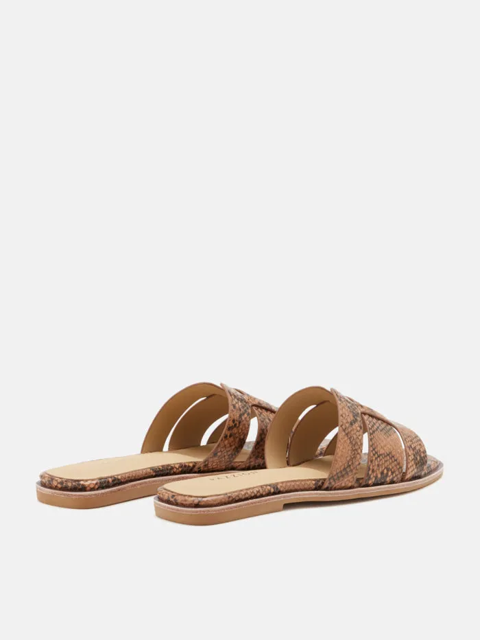 Elmira Python-Print Embossed Leather Cage Slides