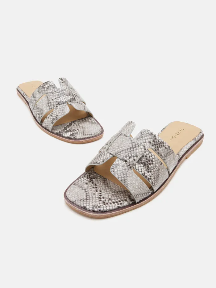 Elmira Python-Print Embossed Leather Cage Slides