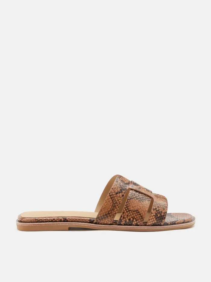 Elmira Python-Print Embossed Leather Cage Slides