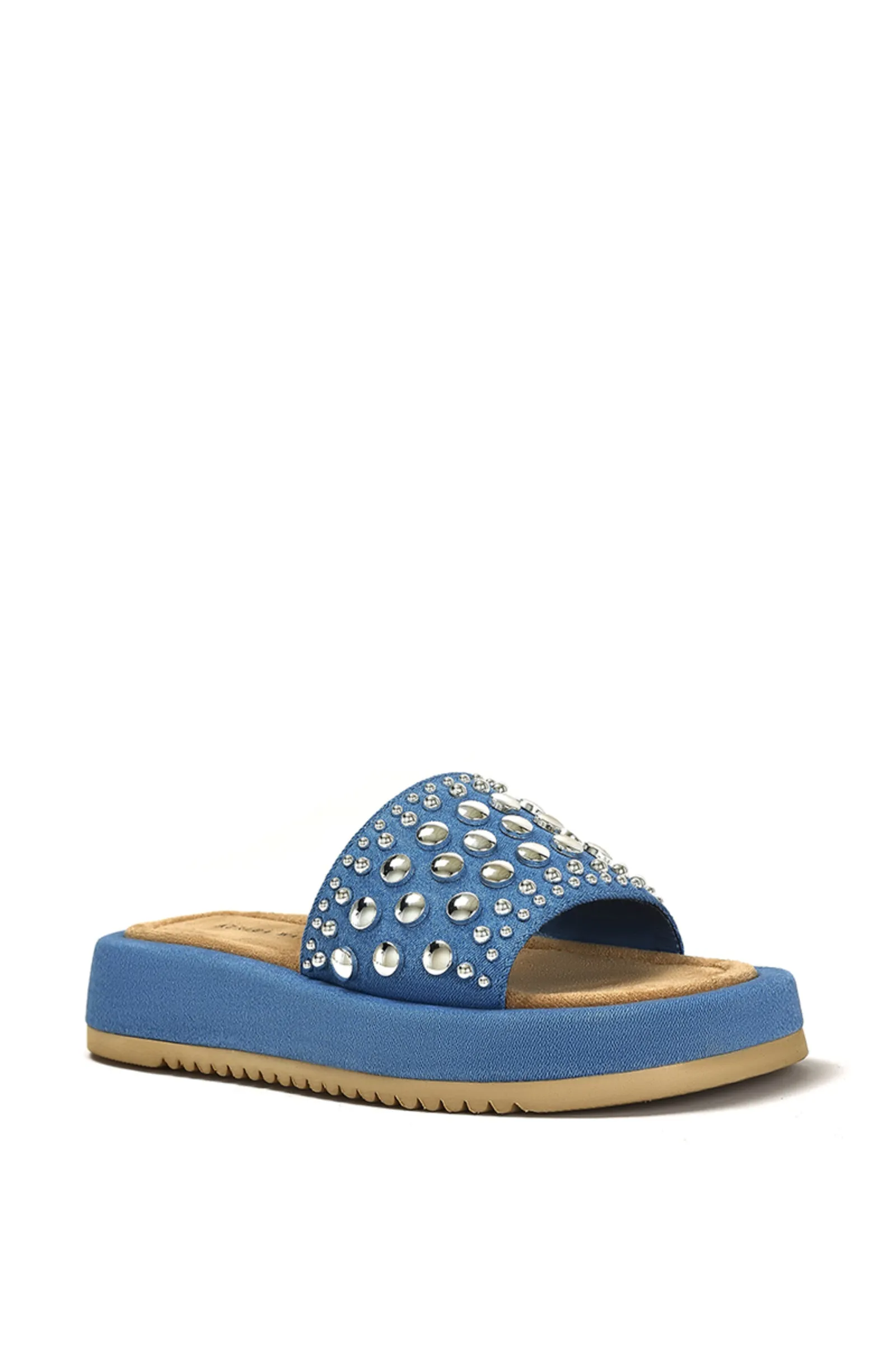 ESPINOSA-DENIM WESTERN STUDDED FLAT SANDAL