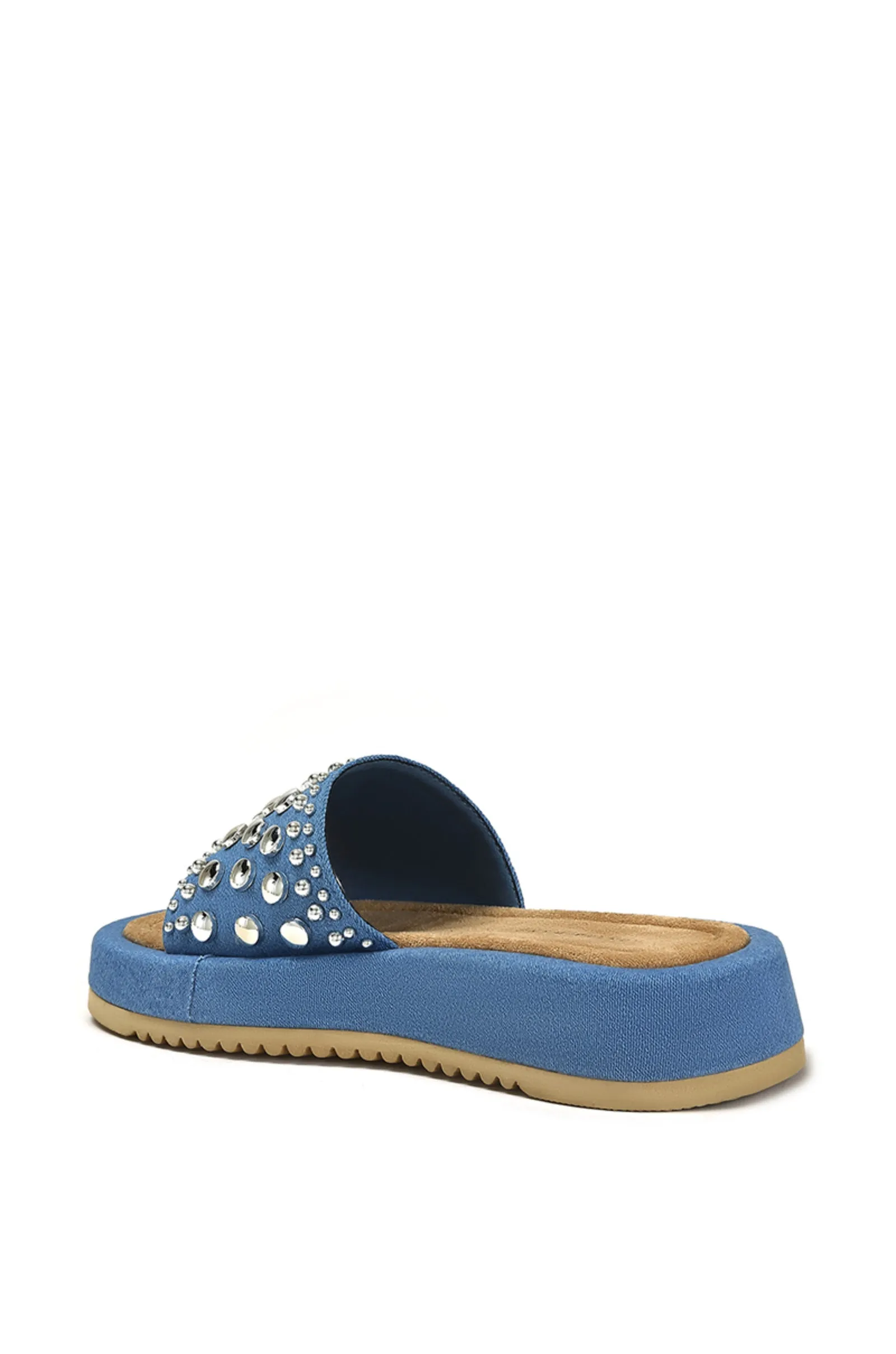 ESPINOSA-DENIM WESTERN STUDDED FLAT SANDAL