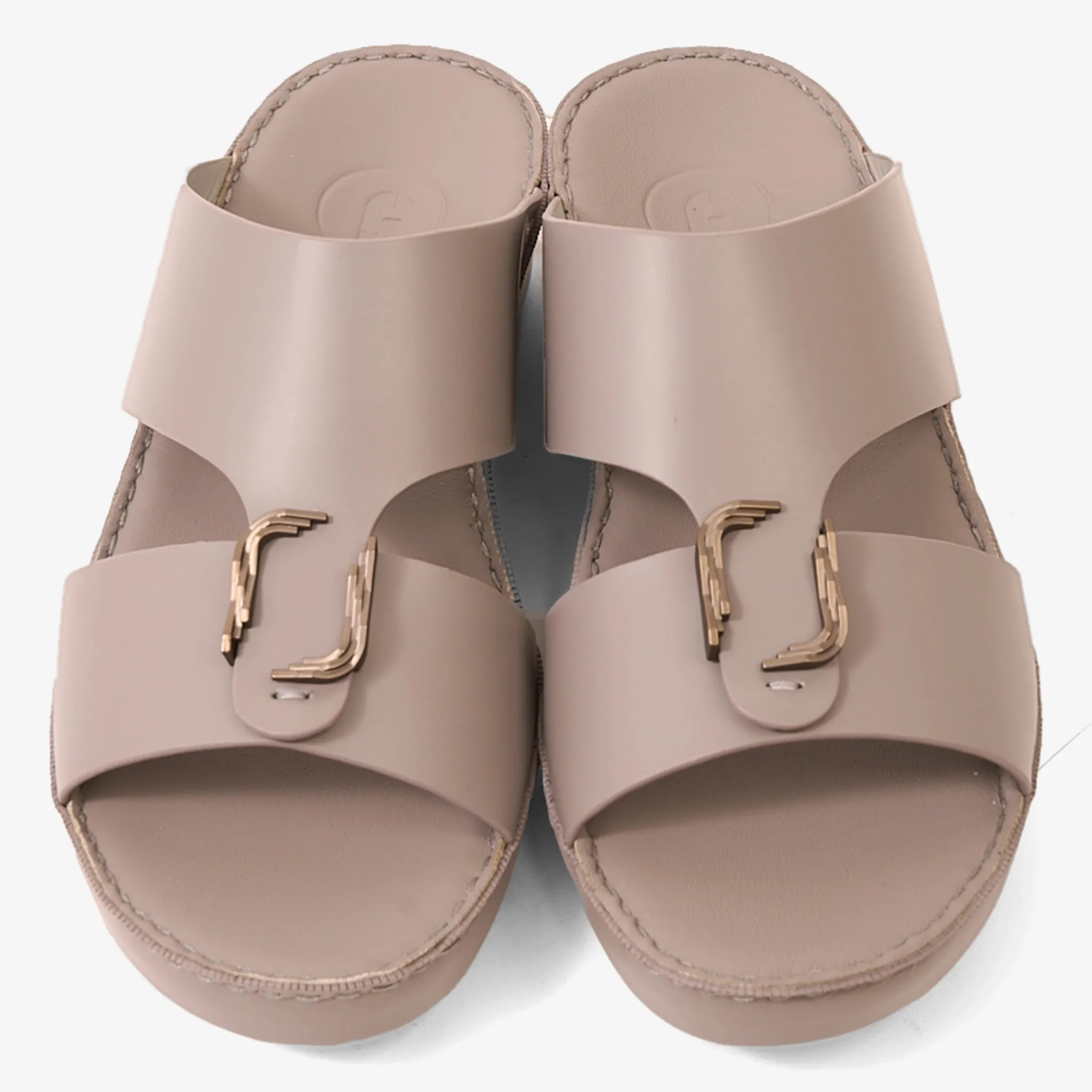 FARADA MODERN LEATHER ARABIC SANDALS WITH BRASS DOUBLE F TRIM LONDON SKY