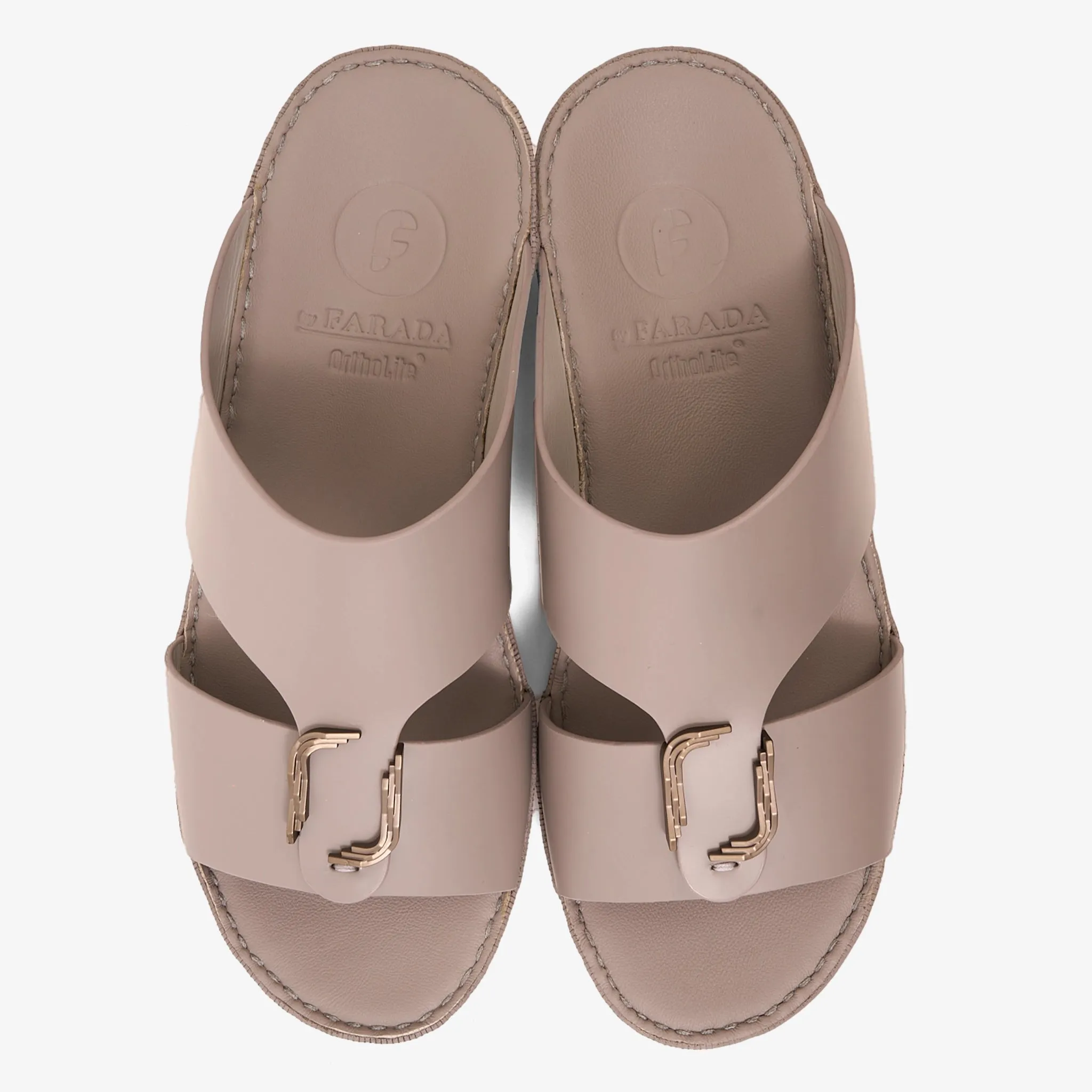 FARADA MODERN LEATHER ARABIC SANDALS WITH BRASS DOUBLE F TRIM LONDON SKY